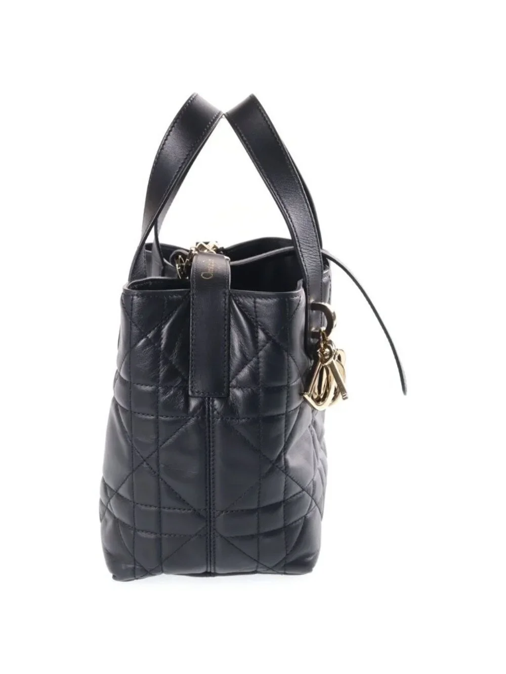 Dior Toujours Macro Cannage Vertical Tote Small 2-Way Shoulder Bag Black